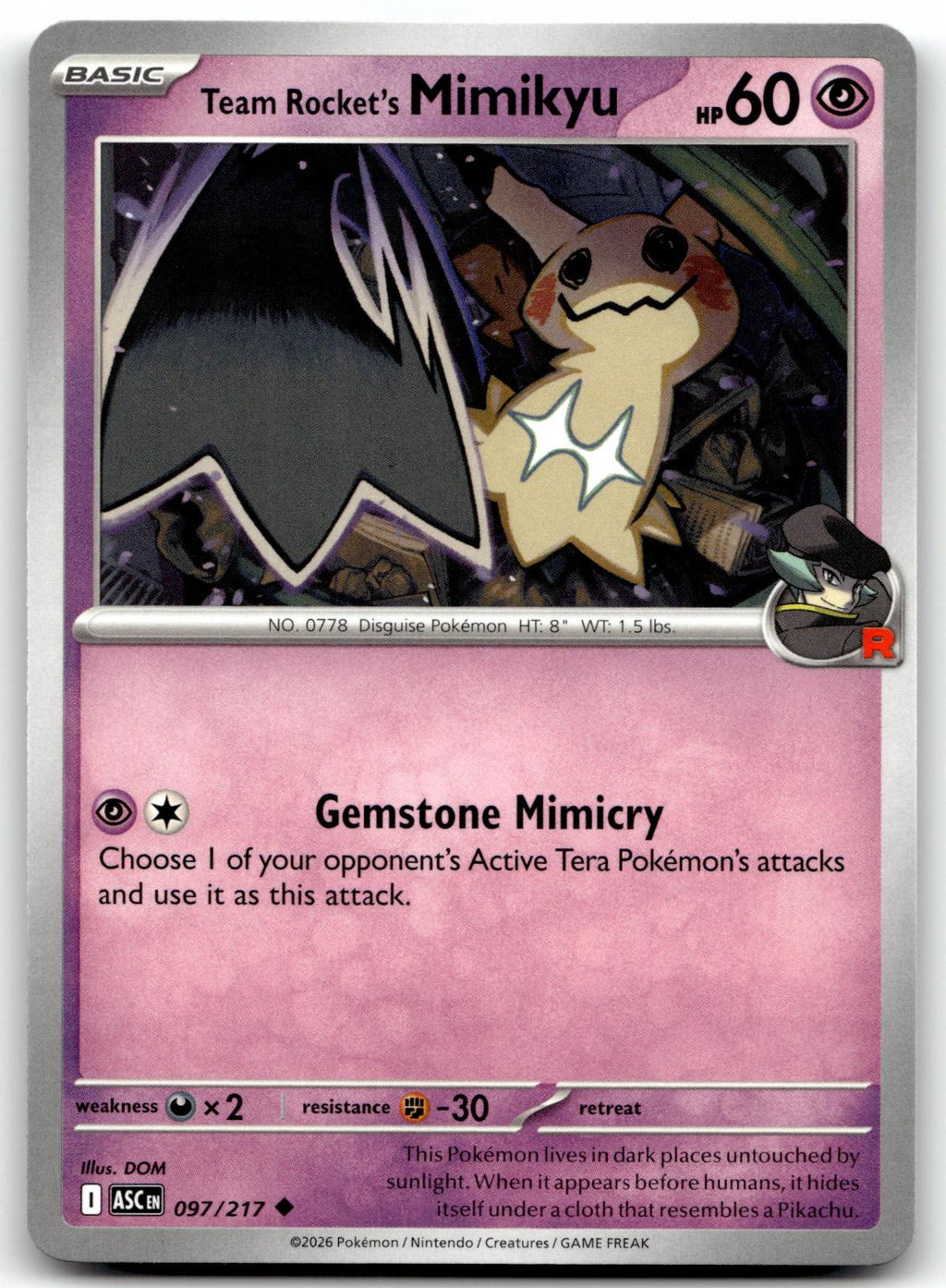 Team Rocket's Mimikyu 097/217 Uncommon Ascended Heroes Pokemon Near Mint