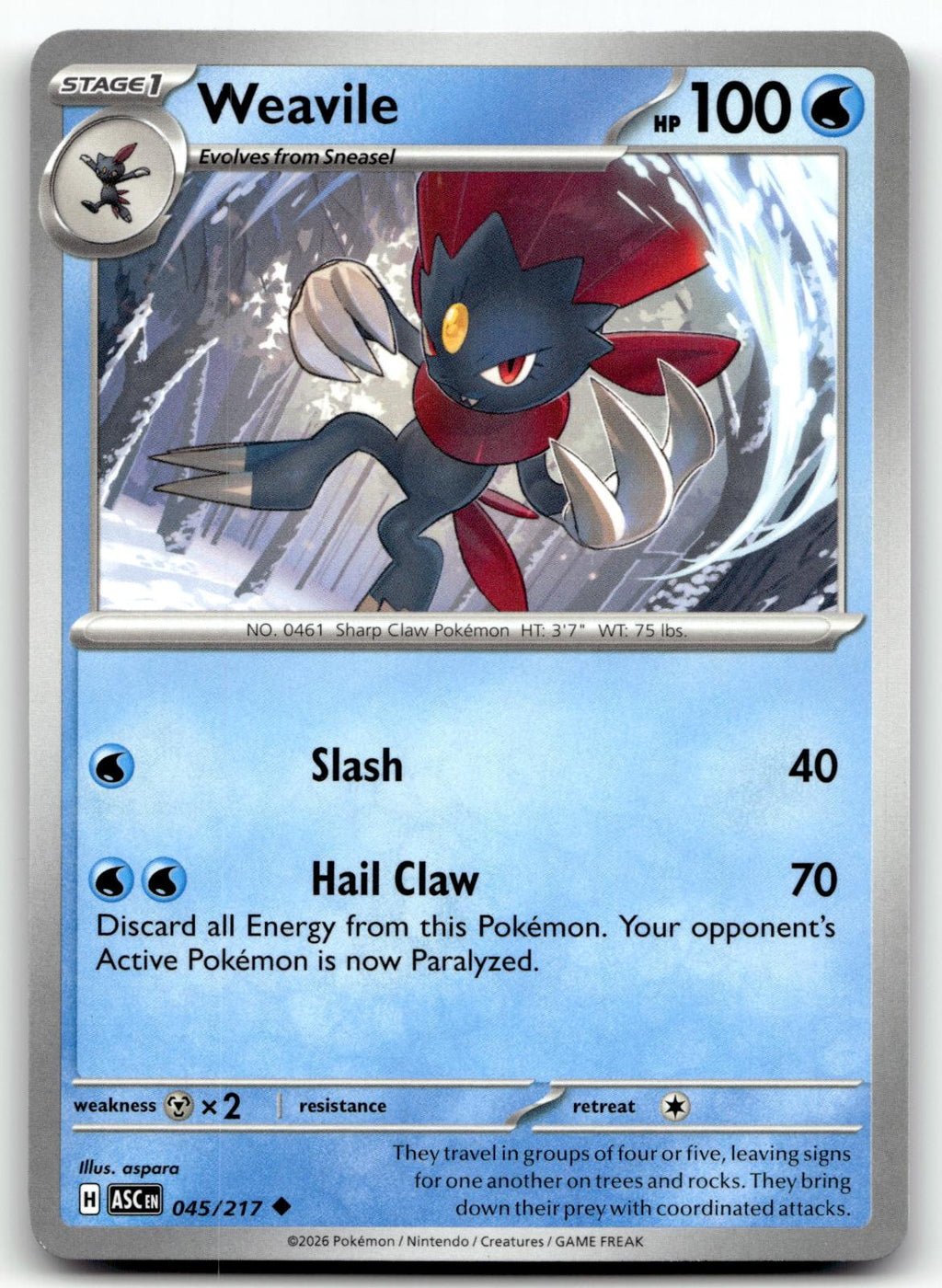 Weavile 045/217 Uncommon Ascended Heroes Pokemon Near Mint