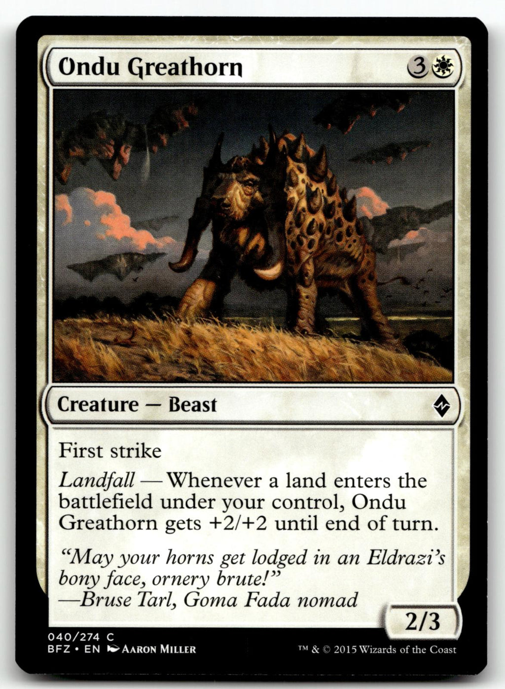 Ondu Greathorn 40 Common Battle for Zendikar Magic: The Gathering Near Mint