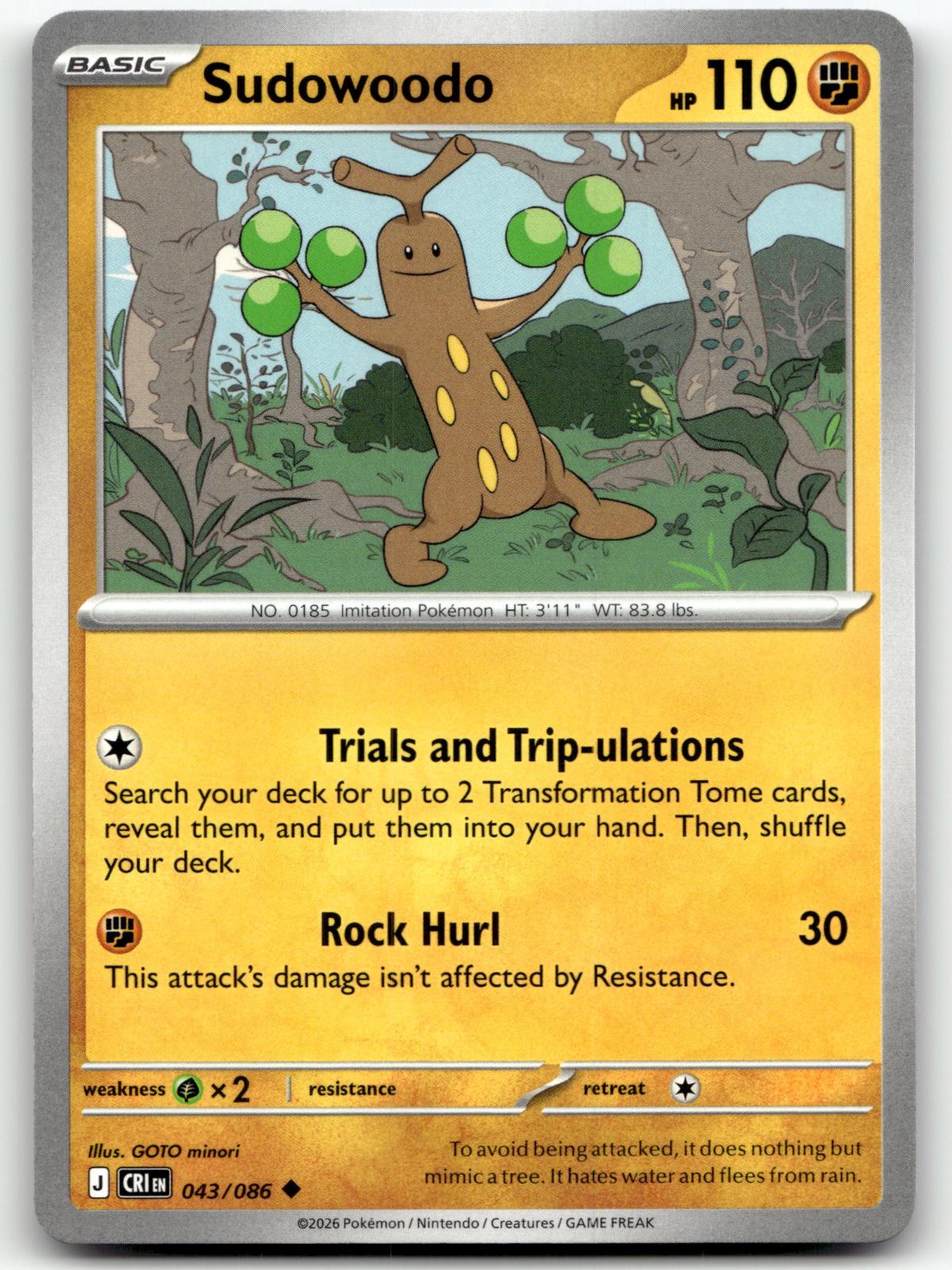 Sudowoodo 043/086 Uncommon Chaos Rising Pokemon Near Mint