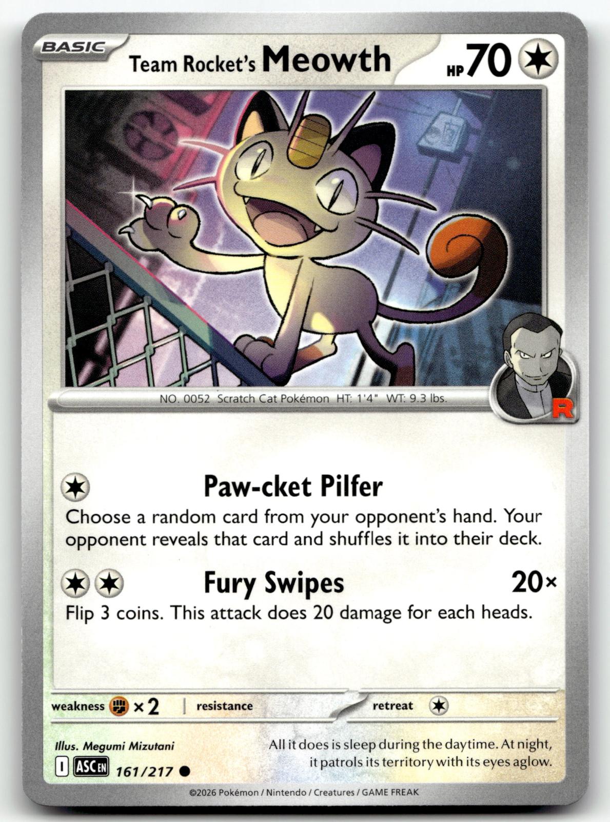 Team Rocket's Meowth 161/217 Common Ascended Heroes Pokemon Near Mint