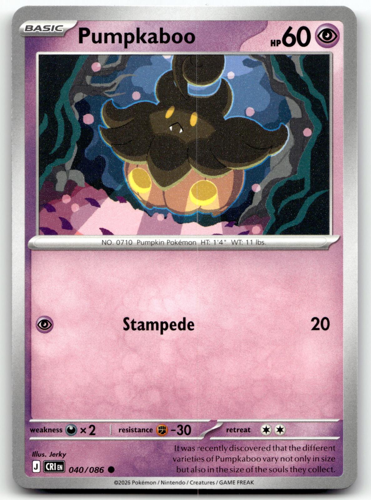 Pumpkaboo 040/086 Common Chaos Rising Pokemon Near Mint