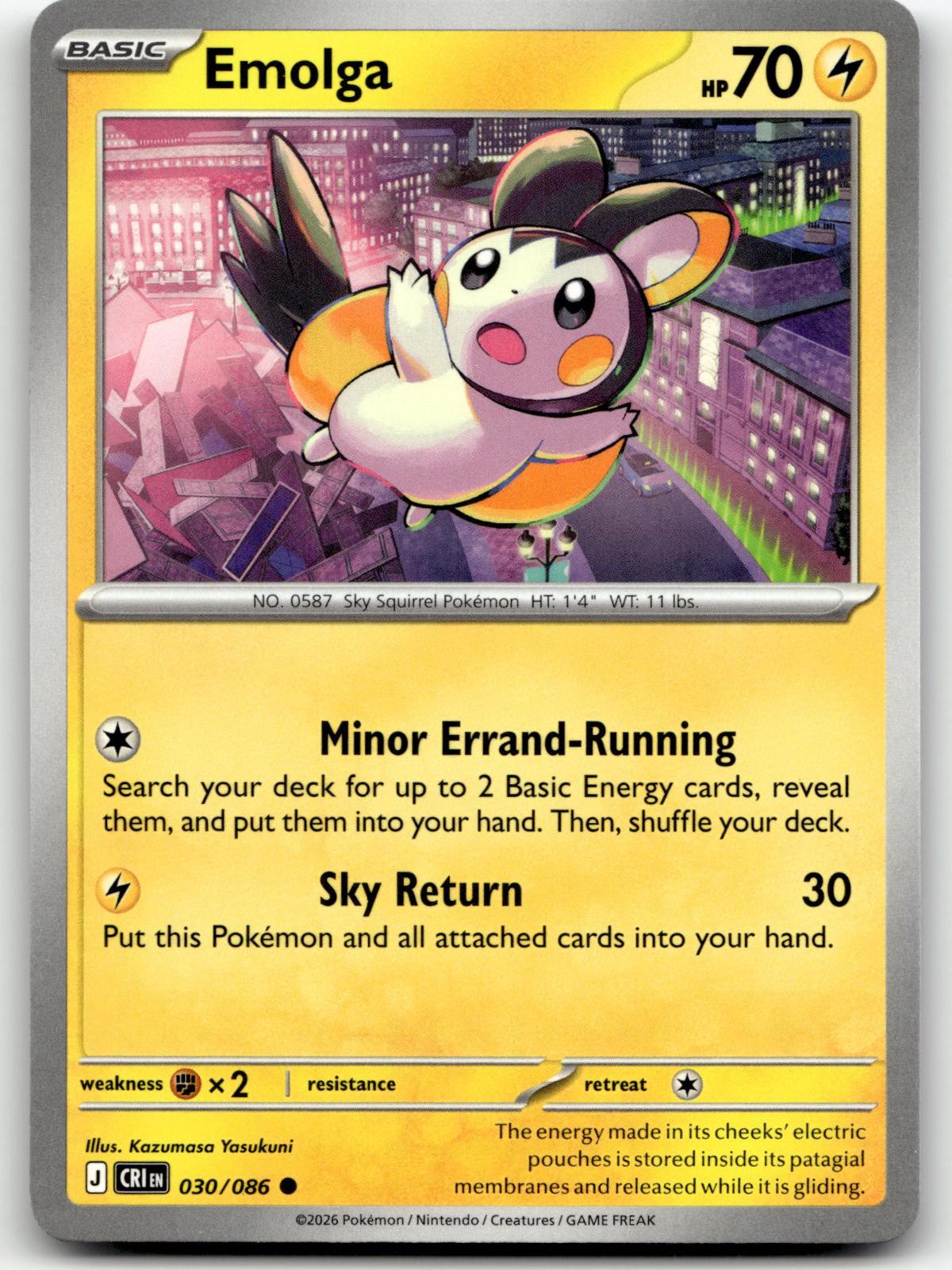Emolga 030/086 Common Chaos Rising Pokemon Near Mint
