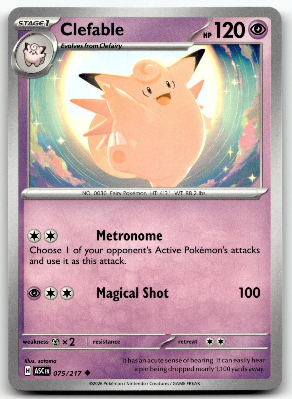 Clefable 075/217 Uncommon Ascended Heroes Pokemon Near Mint