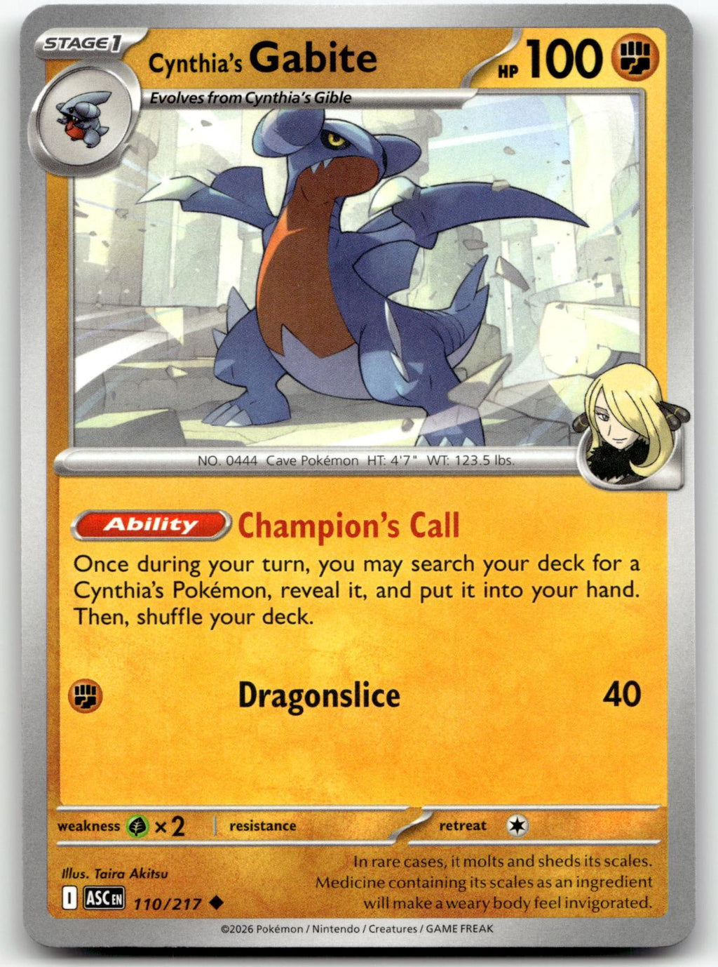 Cynthia's Gabite 110/217 Uncommon Ascended Heroes Pokemon Near Mint