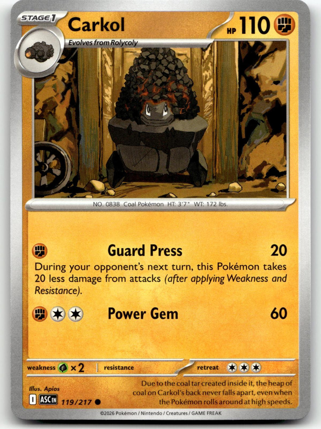 Carkol 119/217 Common Ascended Heroes Pokemon Near Mint