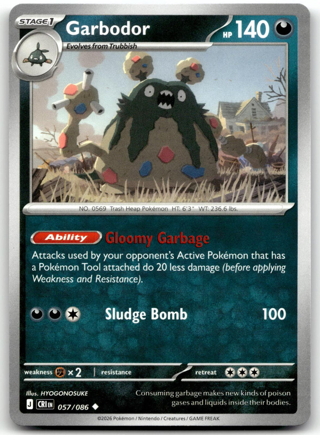 Garbodor 057/086 Uncommon Chaos Rising Pokemon Near Mint