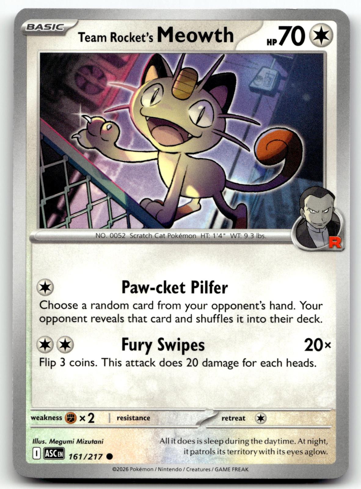 Team Rocket's Meowth 161/217 Common Ascended Heroes Pokemon Near Mint