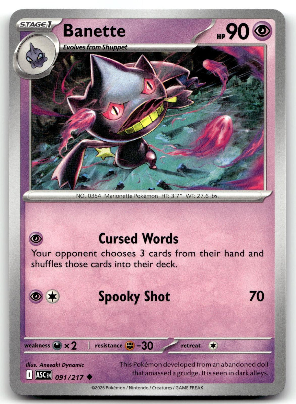 Banette 091/217 Uncommon Ascended Heroes Pokemon Near Mint