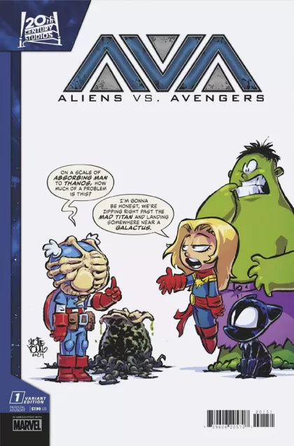 Aliens vs. Avengers #1E (Skottie Young Variant) Debut of Spider-Man's (Miles Morales) Facehugger costume