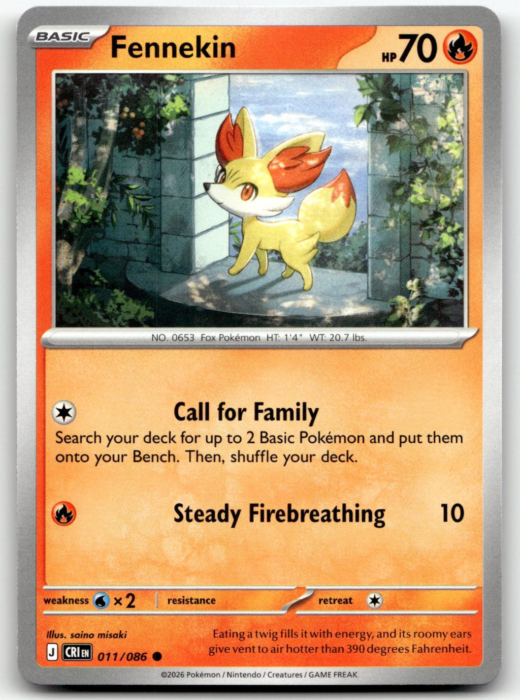 Fennekin 011/086 Common Chaos Rising Pokemon Near Mint