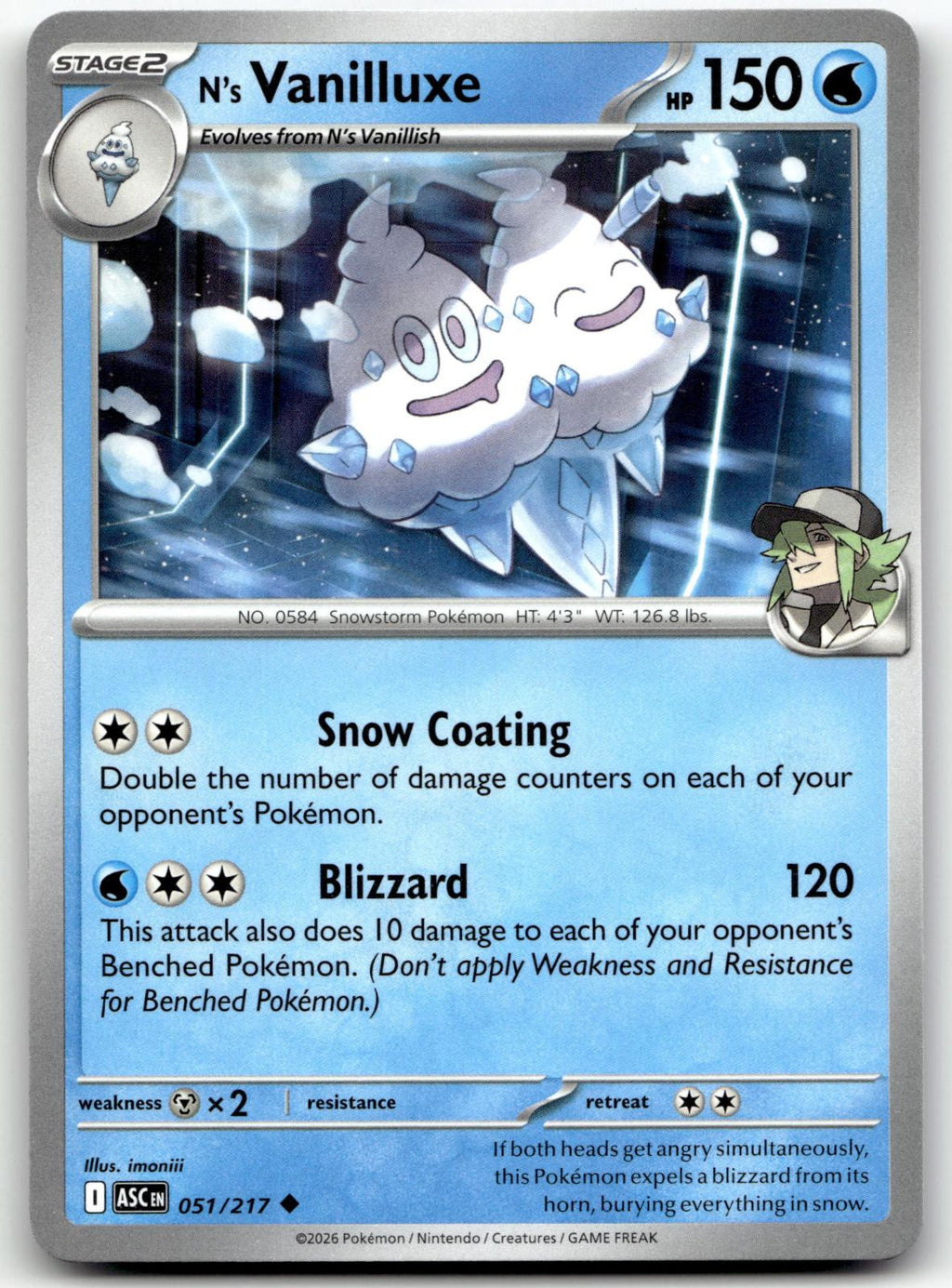 N's Vanilluxe 051/217 Uncommon Ascended Heroes Pokemon Near Mint