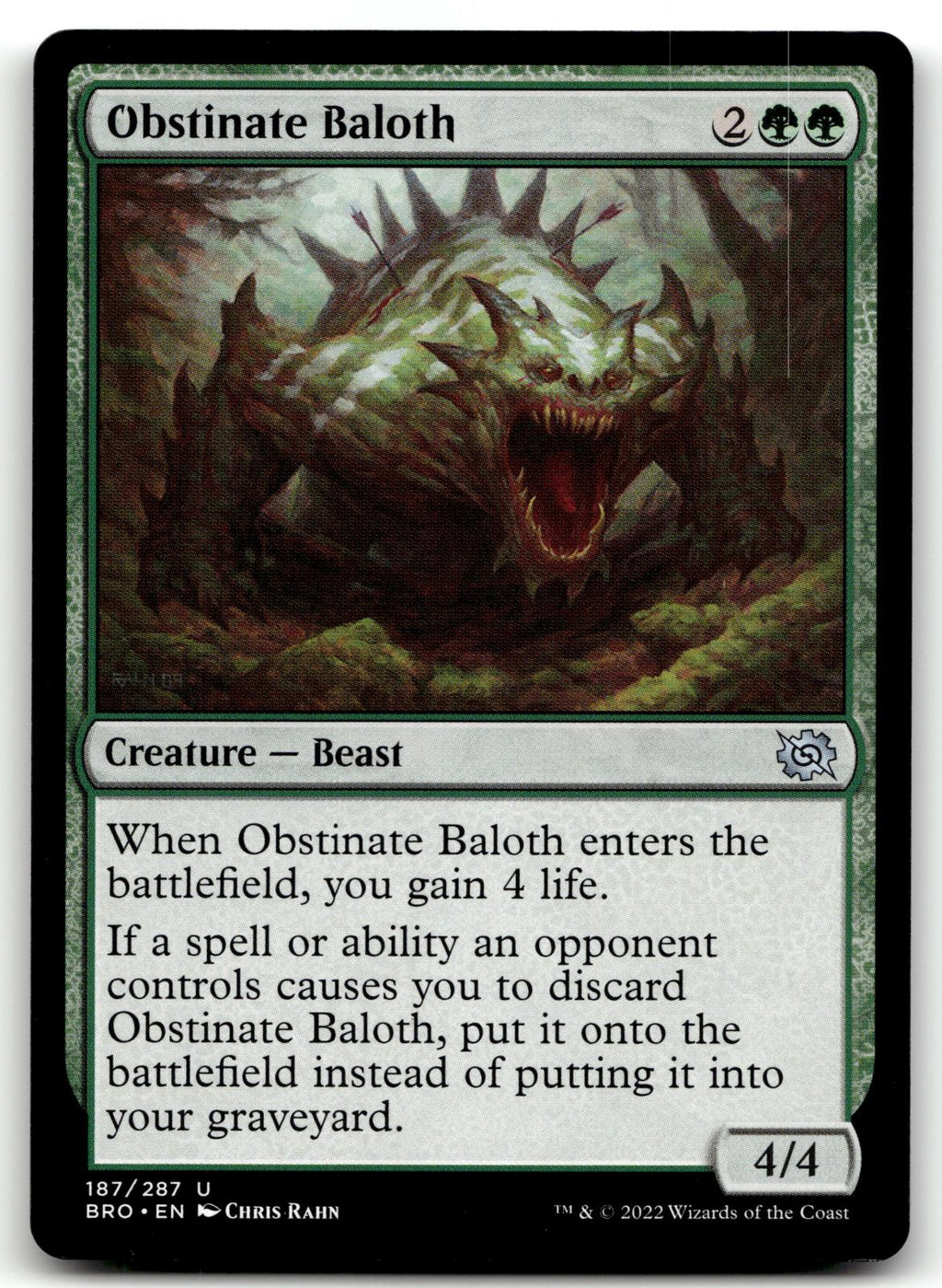 Obstinate Baloth 187 Uncommon The Brothers' War Magic: The Gathering Near Mint