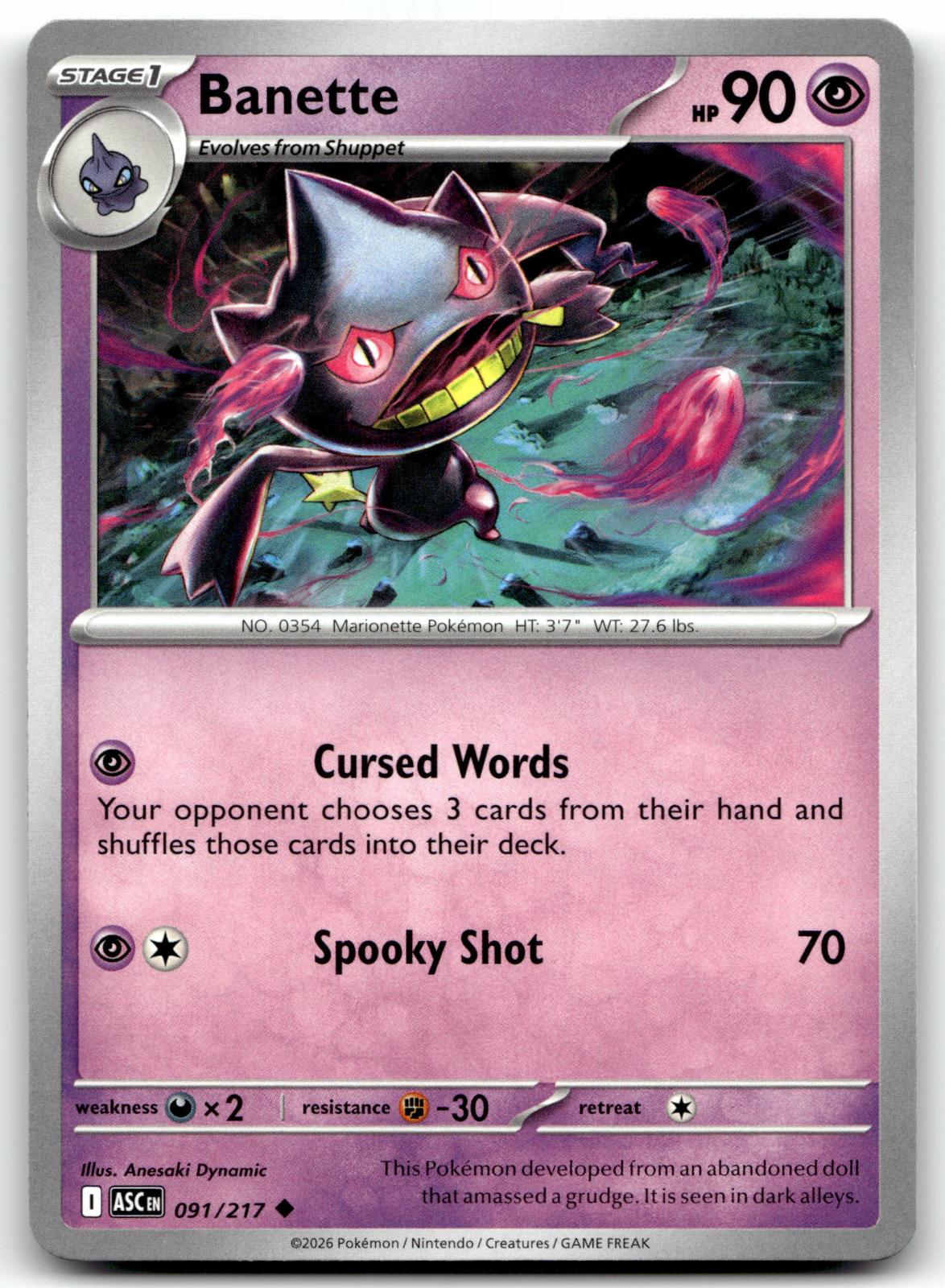 Banette 091/217 Uncommon Ascended Heroes Pokemon Near Mint