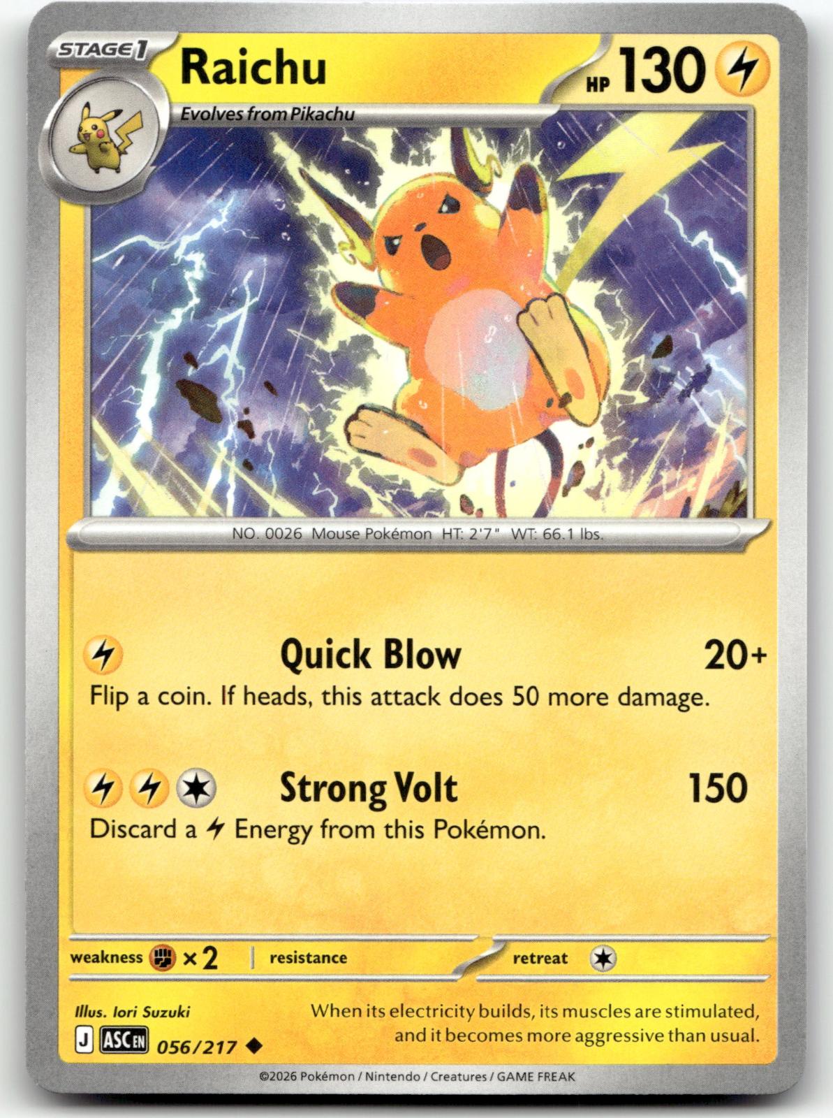 Raichu 056/217 Uncommon Ascended Heroes Pokemon Near Mint
