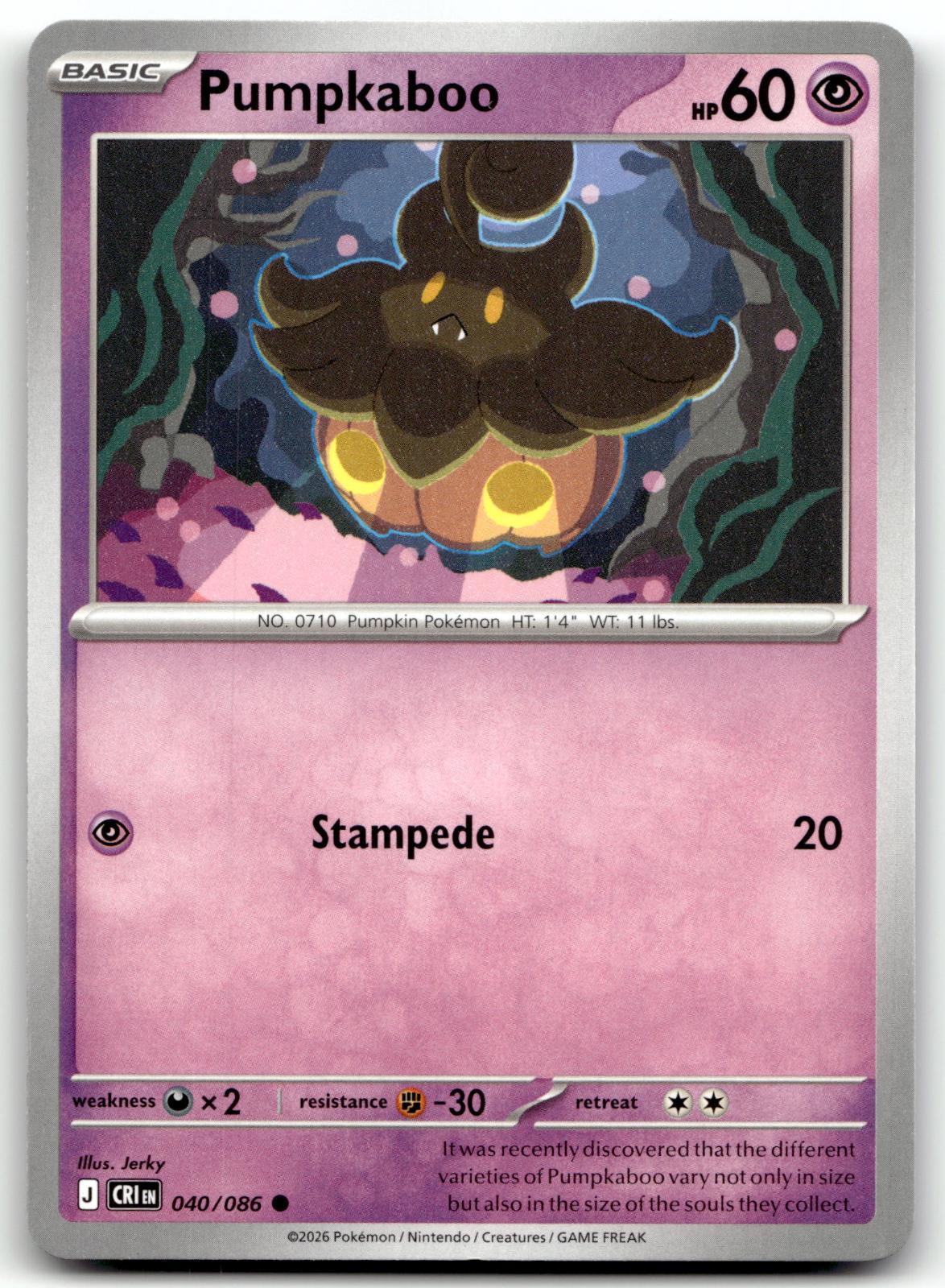Pumpkaboo 040/086 Common Chaos Rising Pokemon Near Mint