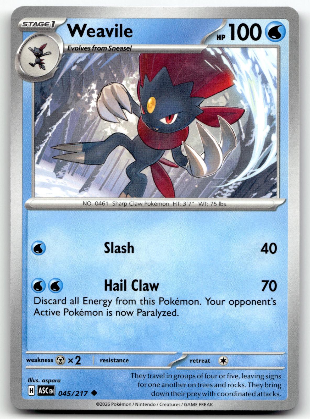 Weavile 045/217 Uncommon Ascended Heroes Pokemon Near Mint