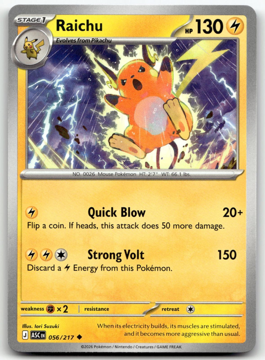 Raichu 056/217 Uncommon Ascended Heroes Pokemon Near Mint