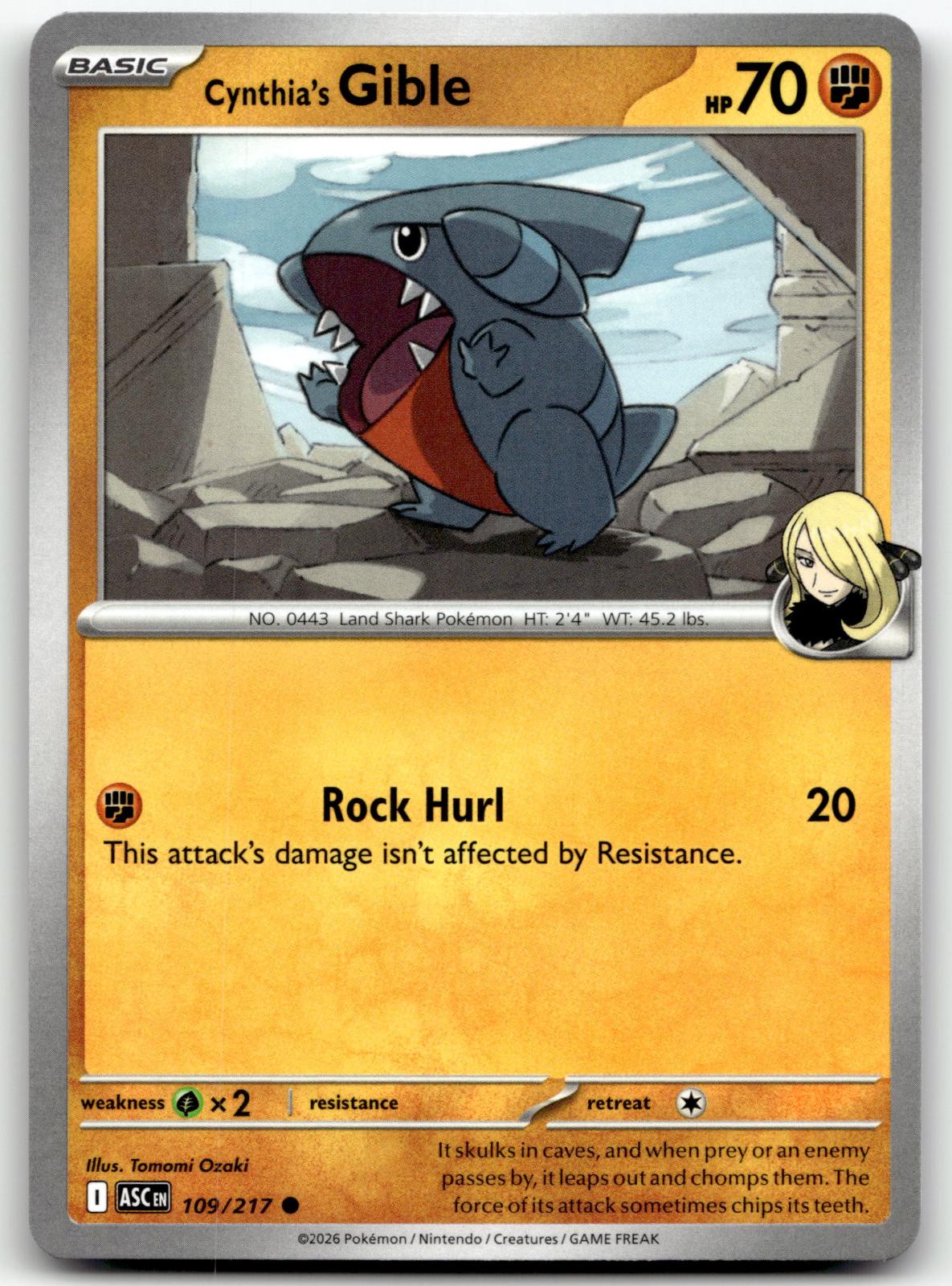 Cynthia's Gible 109/217 Common Ascended Heroes Pokemon Near Mint