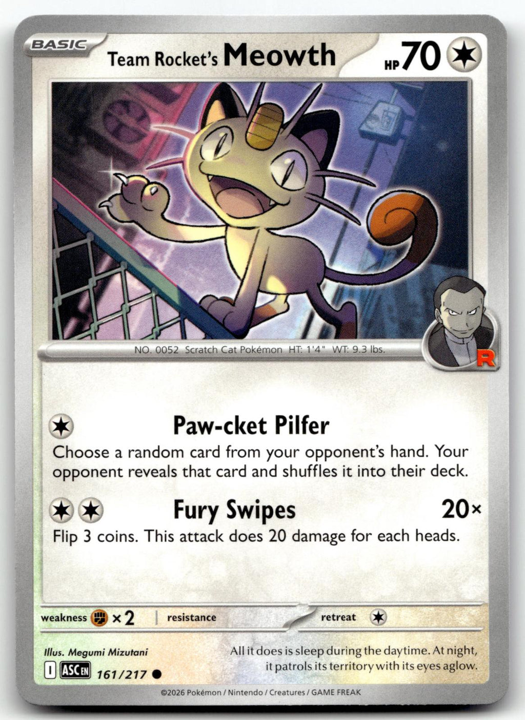 Team Rocket's Meowth 161/217 Common Ascended Heroes Pokemon Near Mint