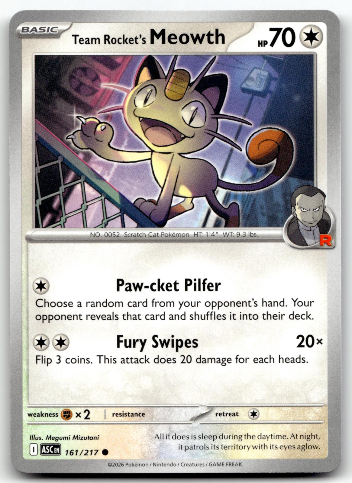 Team Rocket's Meowth 161/217 Common Ascended Heroes Pokemon Near Mint