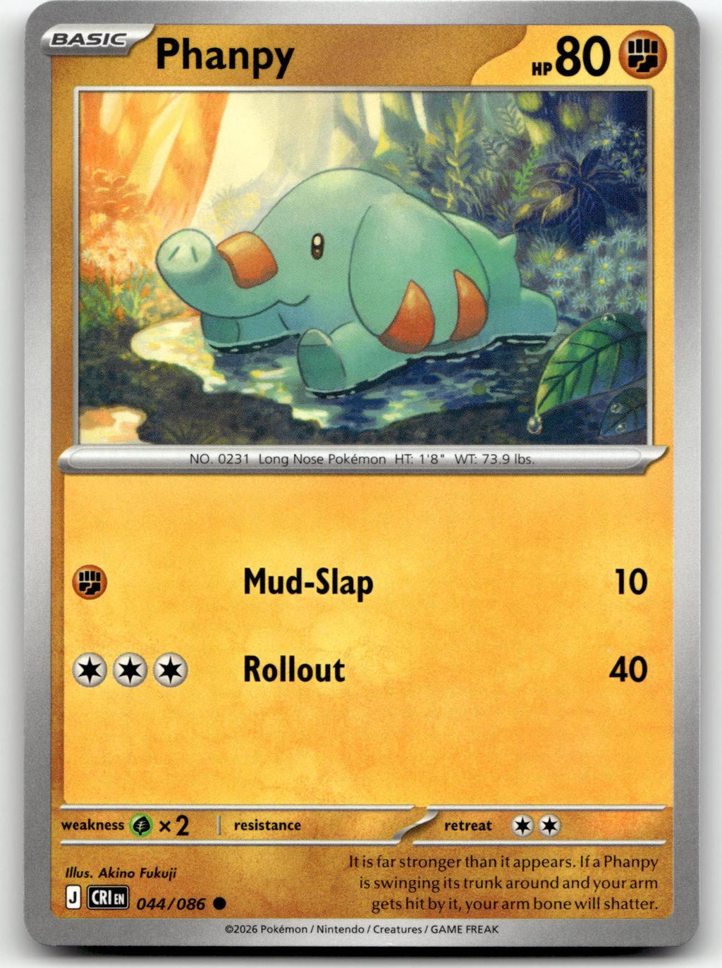 Phanpy 044/086 Common Chaos Rising Pokemon Near Mint