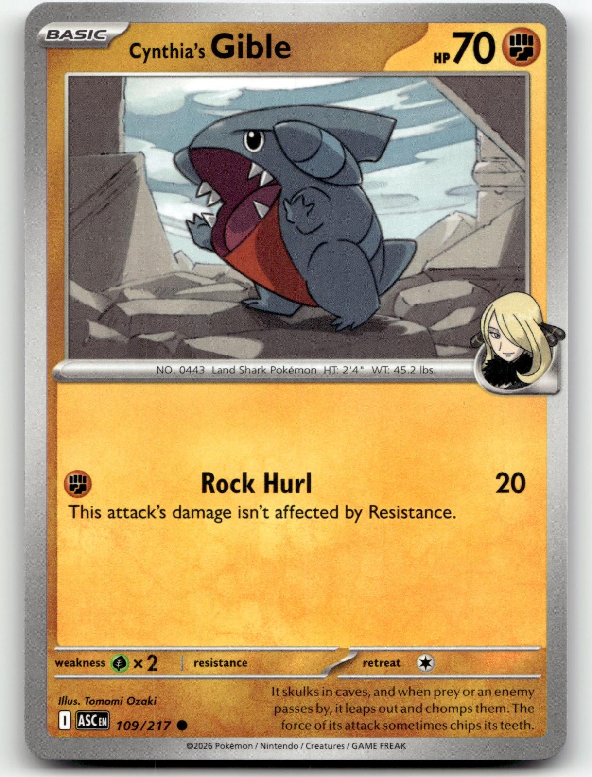 Cynthia's Gible 109/217 Common Ascended Heroes Pokemon Near Mint
