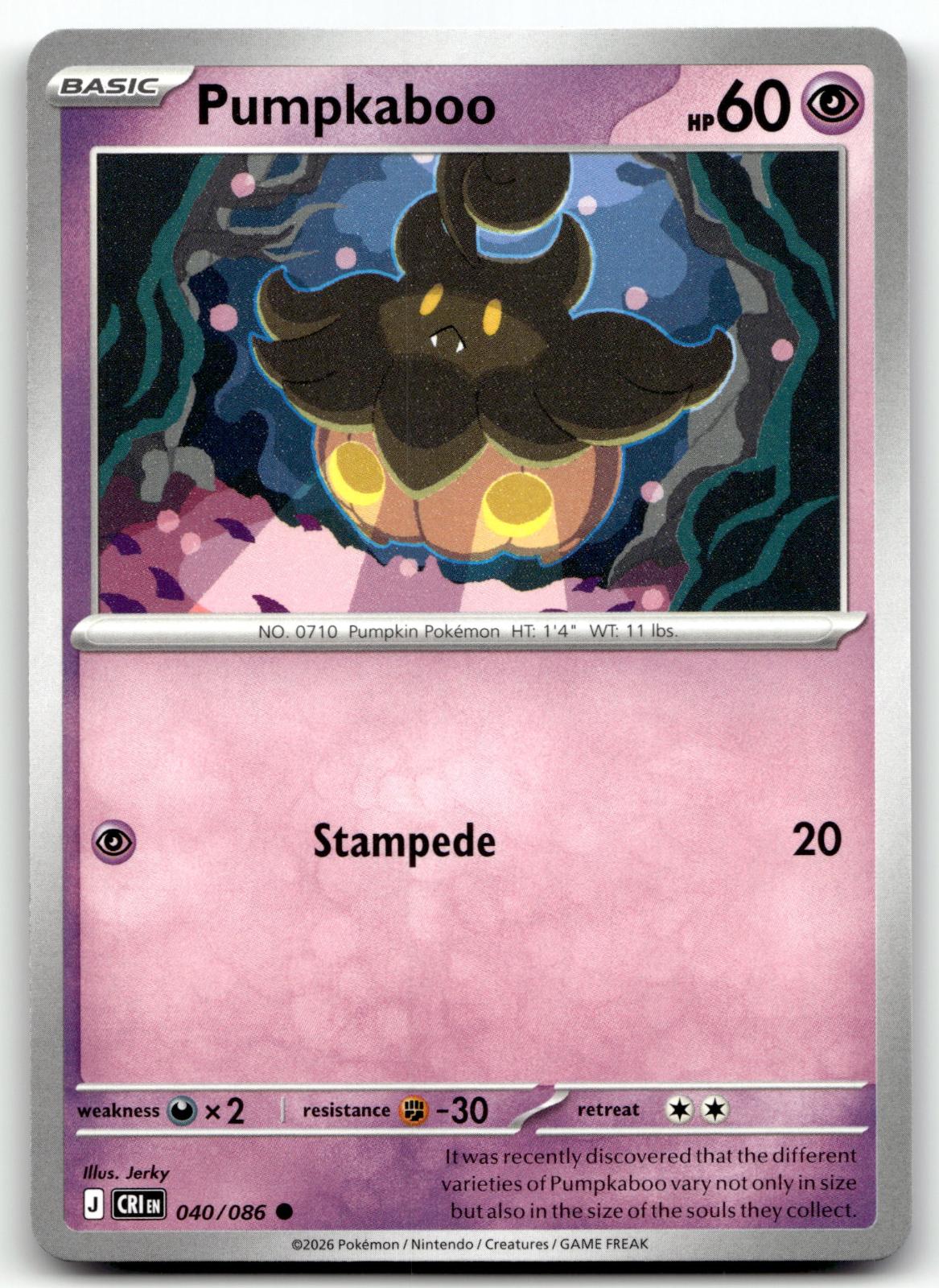 Pumpkaboo 040/086 Common Chaos Rising Pokemon Near Mint