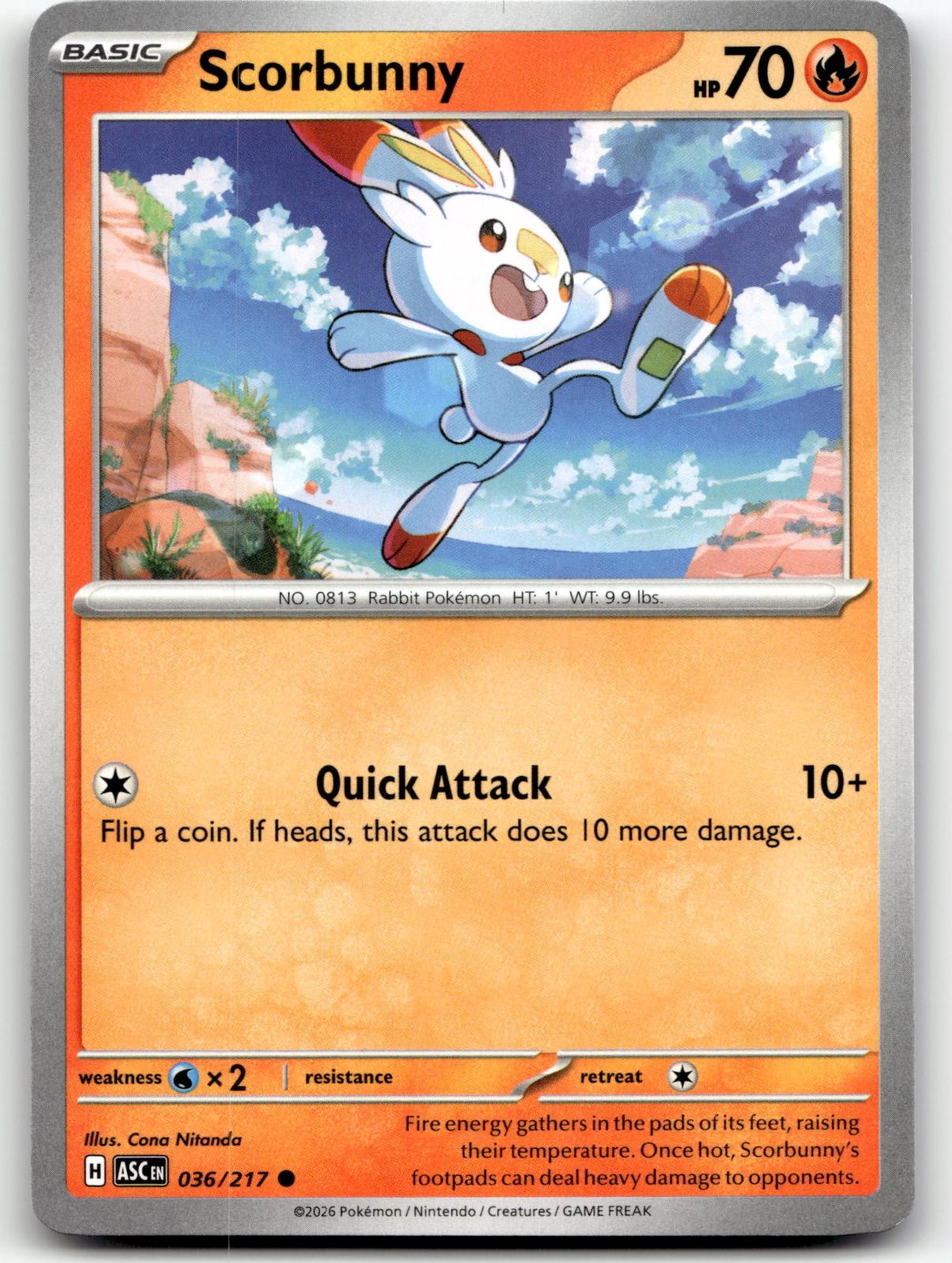 Scorbunny 036/217 Common Ascended Heroes Pokemon Near Mint