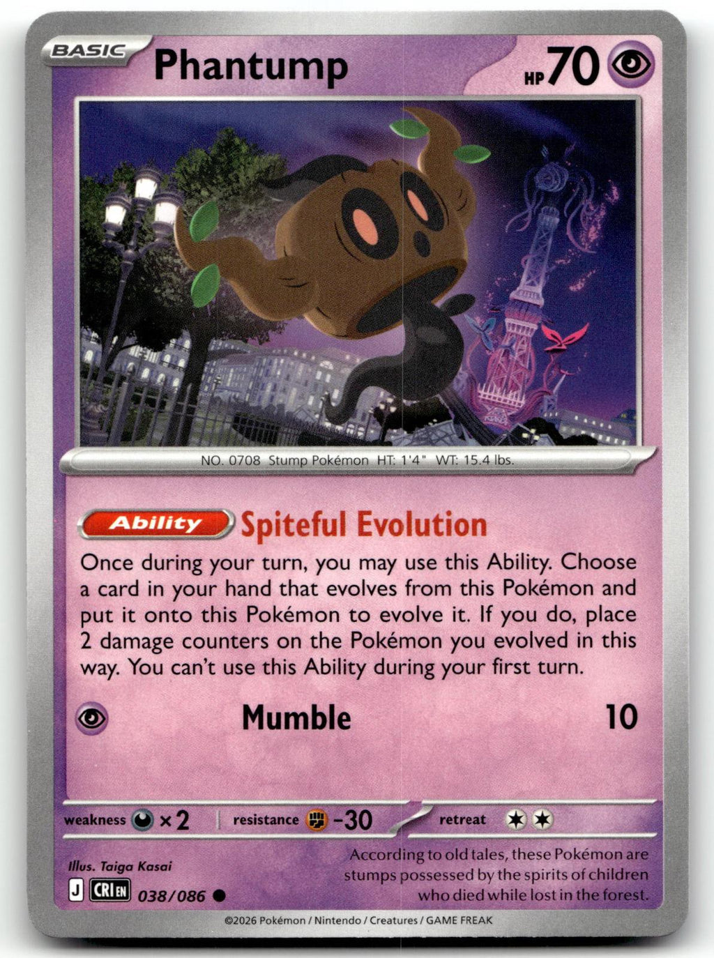 Phantump 038/086 Common Chaos Rising Pokemon Near Mint