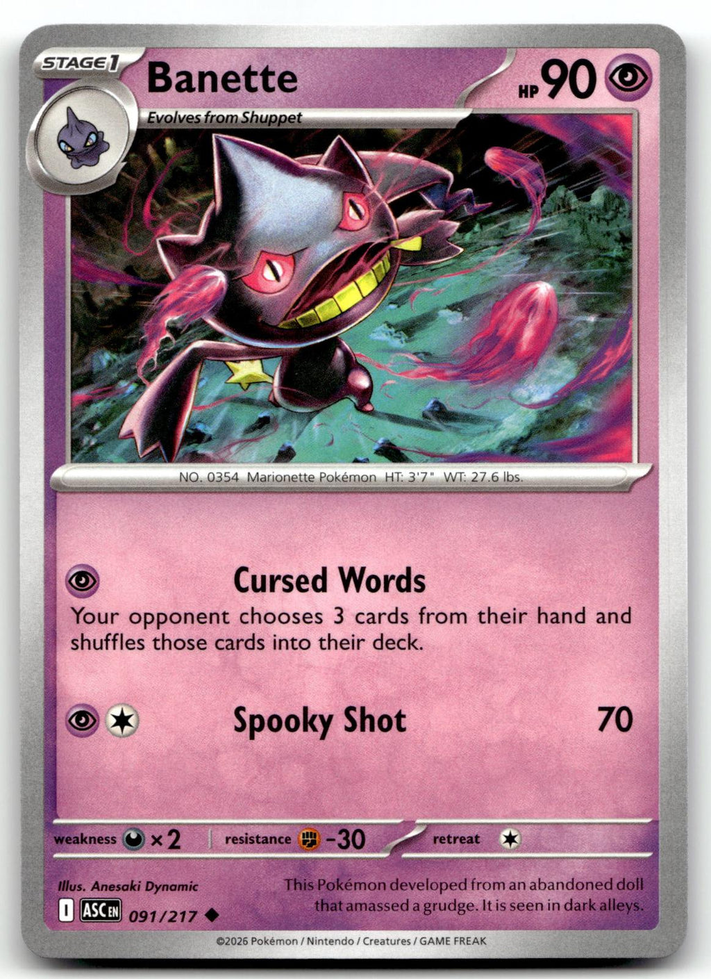 Banette 091/217 Uncommon Ascended Heroes Pokemon Near Mint