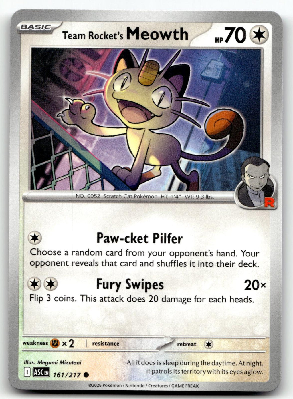 Team Rocket's Meowth 161/217 Common Ascended Heroes Pokemon Near Mint