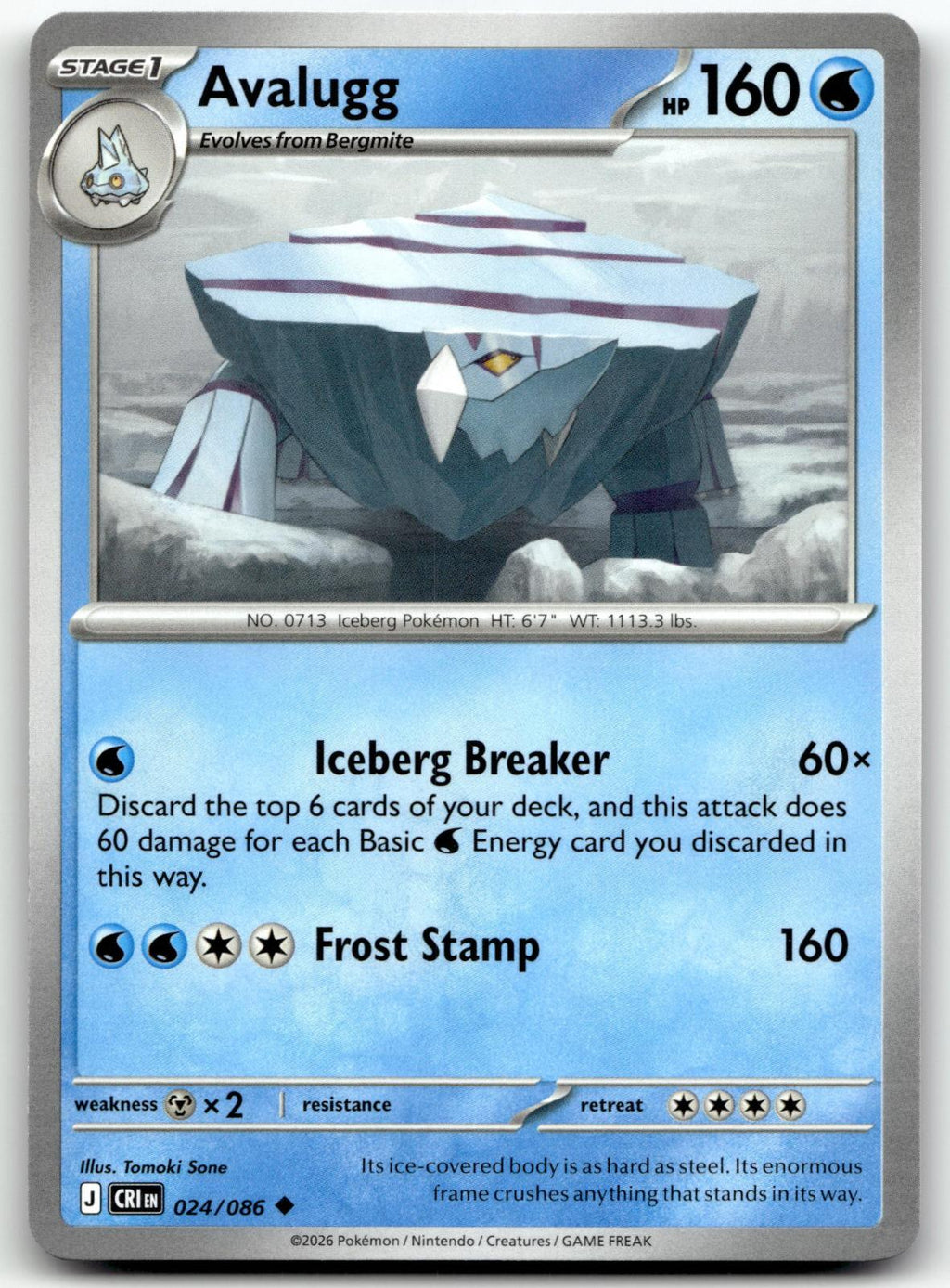 Avalugg 024/086 Uncommon Chaos Rising Pokemon Near Mint