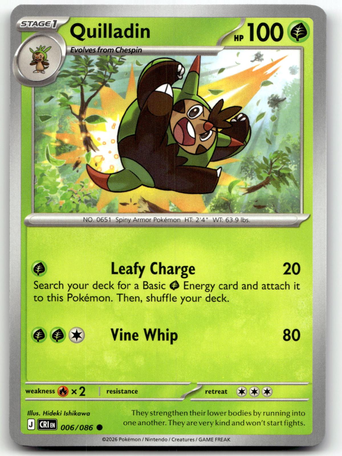 Quilladin 006/086 Common Chaos Rising Pokemon Near Mint