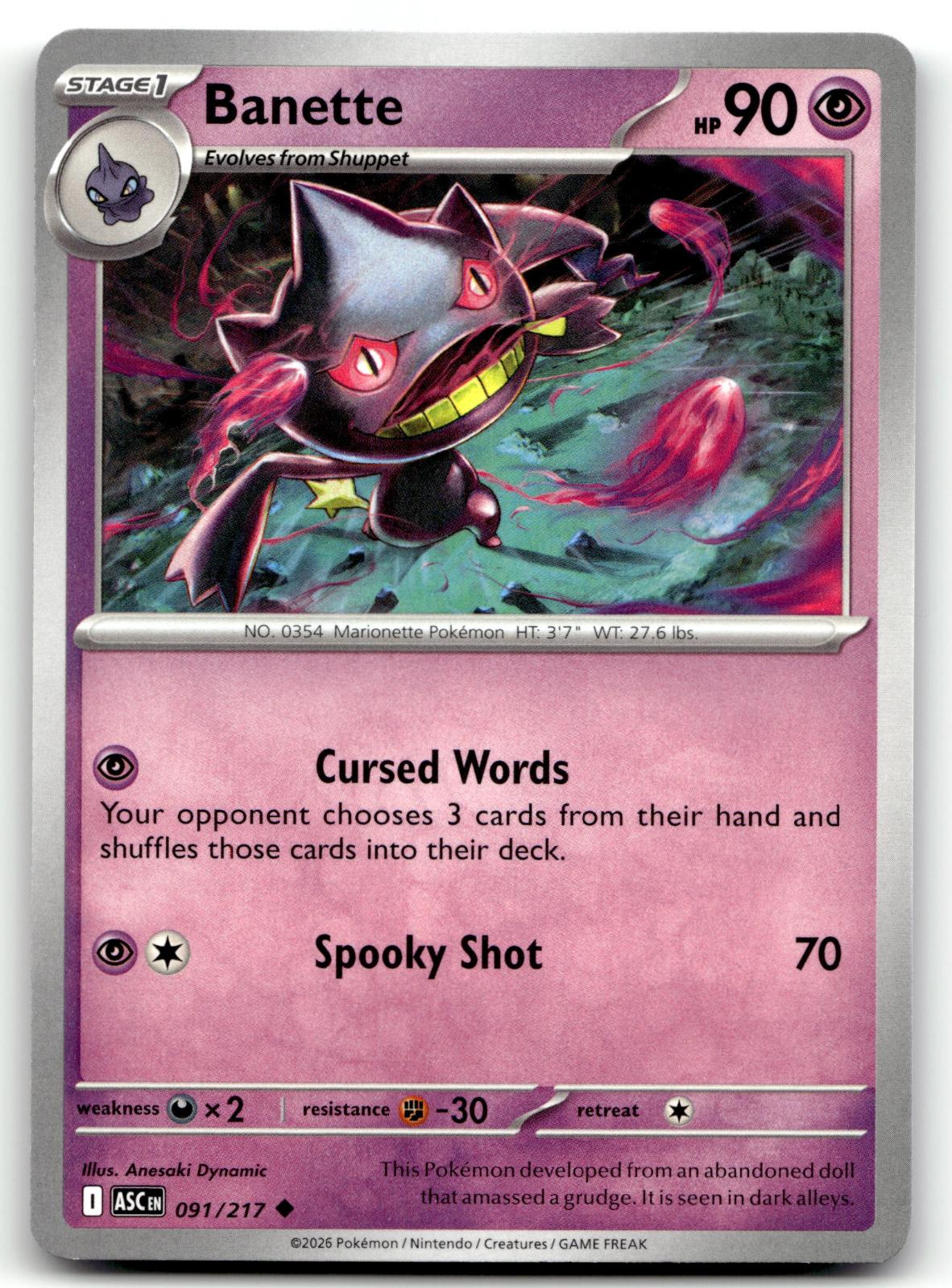 Banette 091/217 Uncommon Ascended Heroes Pokemon Near Mint