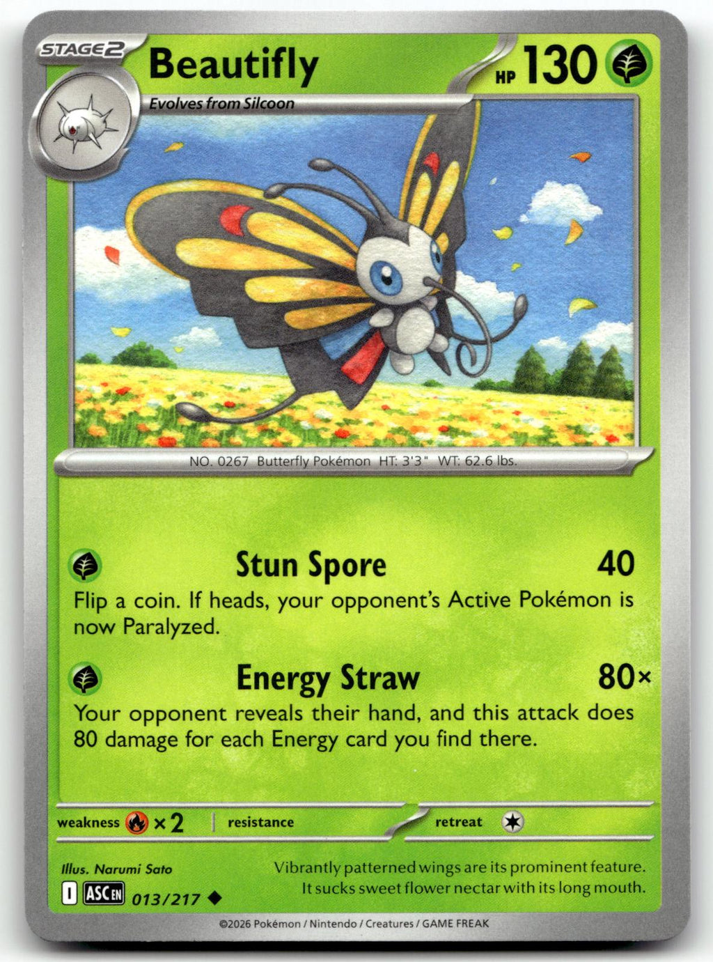 Beautifly 013/217 Uncommon Ascended Heroes Pokemon Near Mint