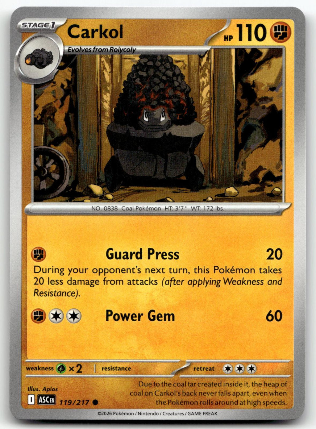Carkol 119/217 Common Ascended Heroes Pokemon Near Mint