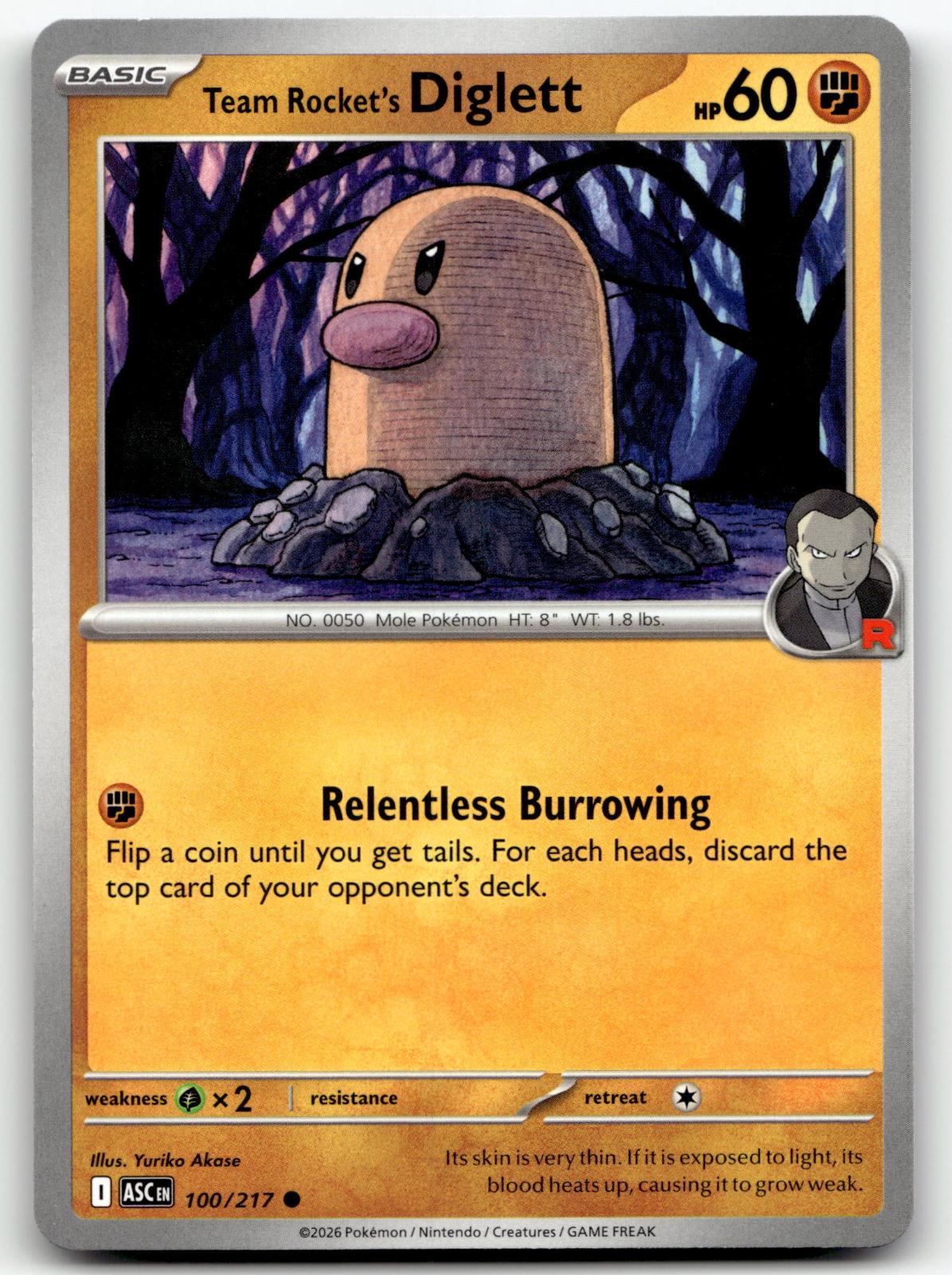 Team Rocket's Diglett 100/217 Common Ascended Heroes Pokemon Near Mint