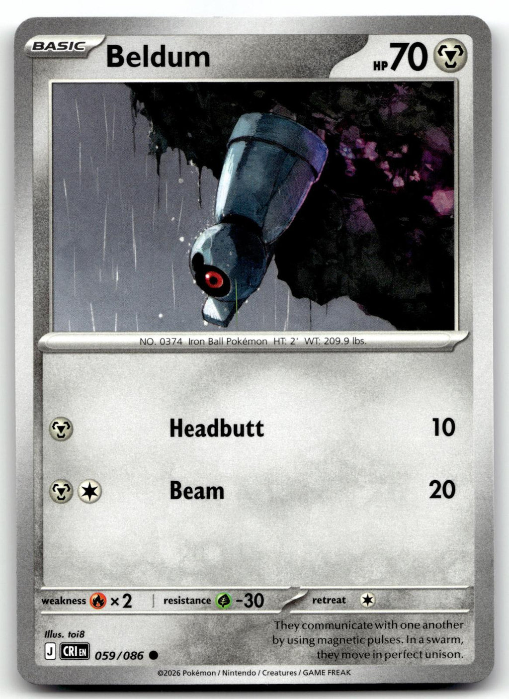 Beldum 059/086 Common Chaos Rising Pokemon Near Mint