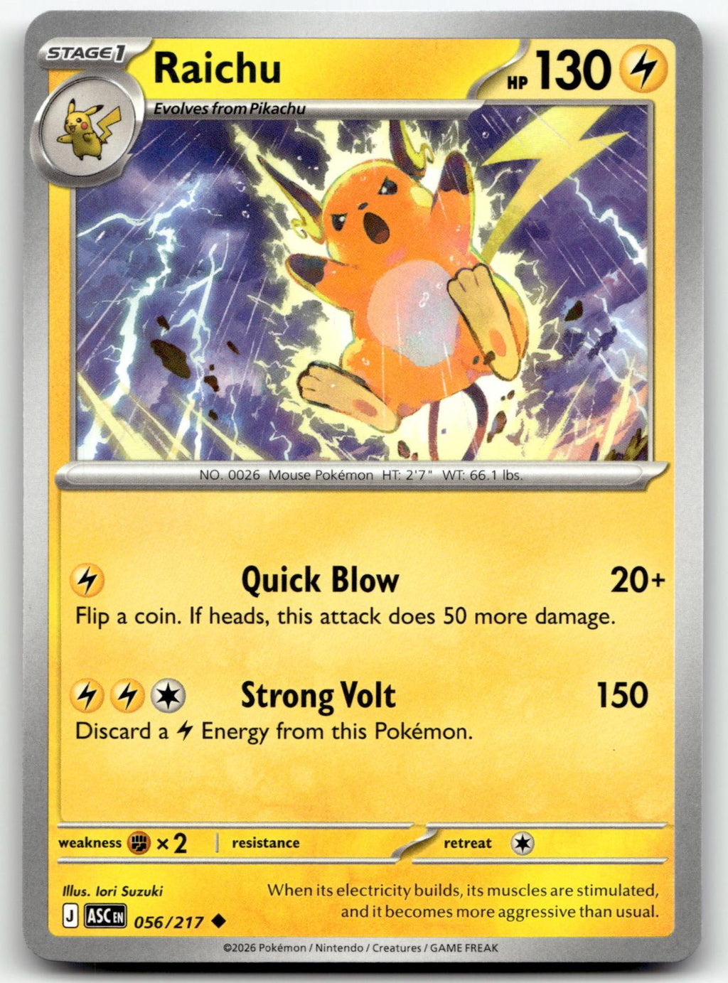 Raichu 056/217 Uncommon Ascended Heroes Pokemon Near Mint