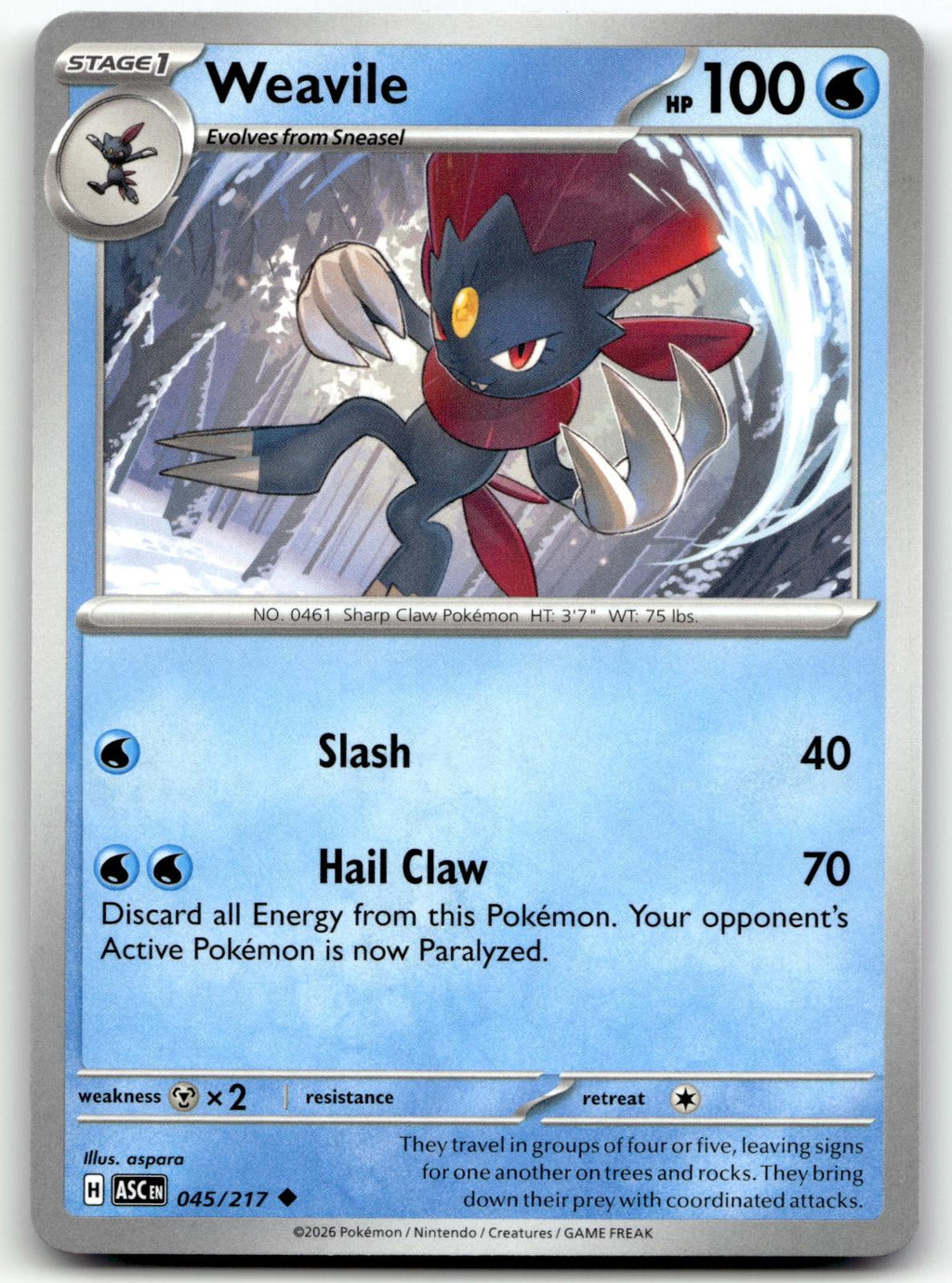 Weavile 045/217 Uncommon Ascended Heroes Pokemon Near Mint