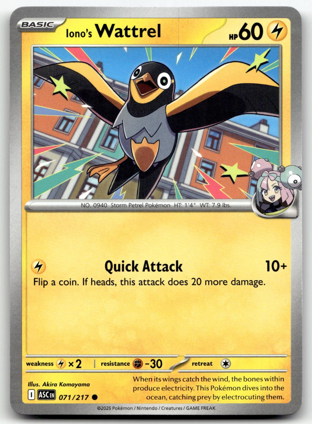 Iono's Wattrel 071/217 Common Ascended Heroes Pokemon Near Mint