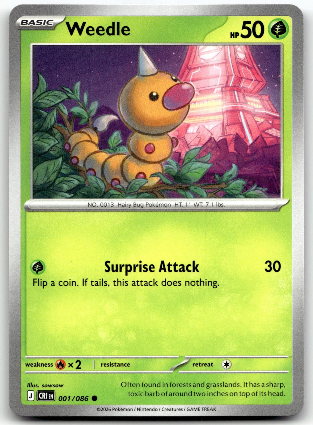Weedle 001/086 Common Chaos Rising Pokemon Near Mint