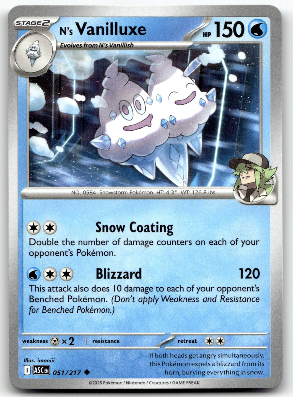 N's Vanilluxe 051/217 Uncommon Ascended Heroes Pokemon Near Mint