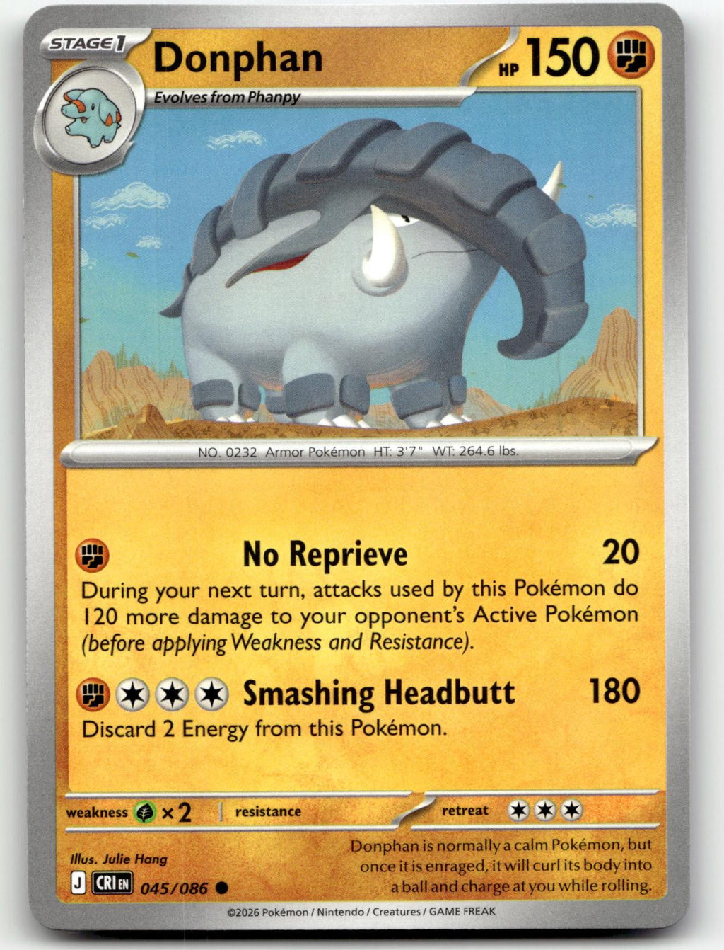 Donphan 045/086 Common Chaos Rising Pokemon Near Mint