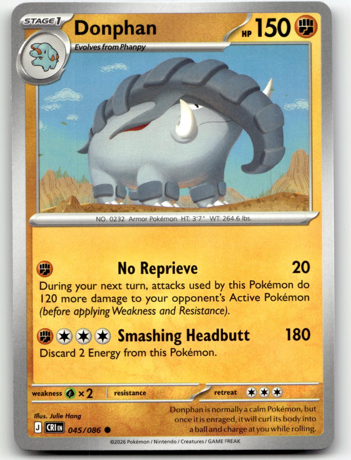 Donphan 045/086 Common Chaos Rising Pokemon Near Mint