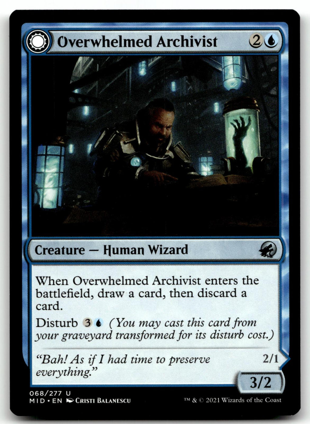 Overwhelmed Archivist 68 Innistrad: Midnight Hunt Magic: The Gathering NM