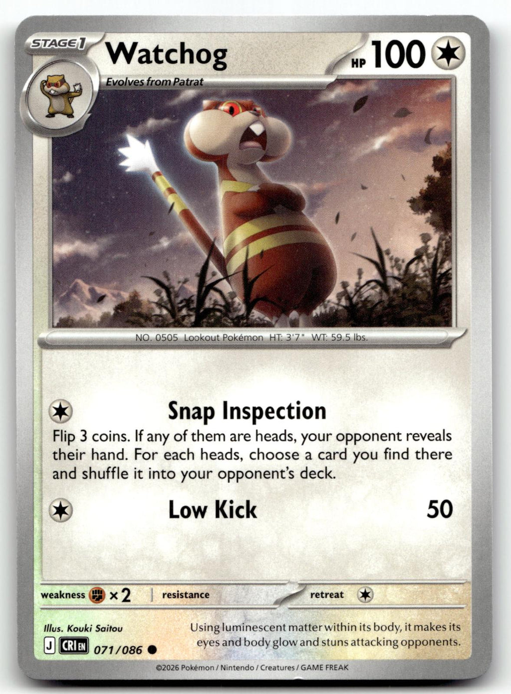 Watchog 071/086 Common Chaos Rising Pokemon Near Mint