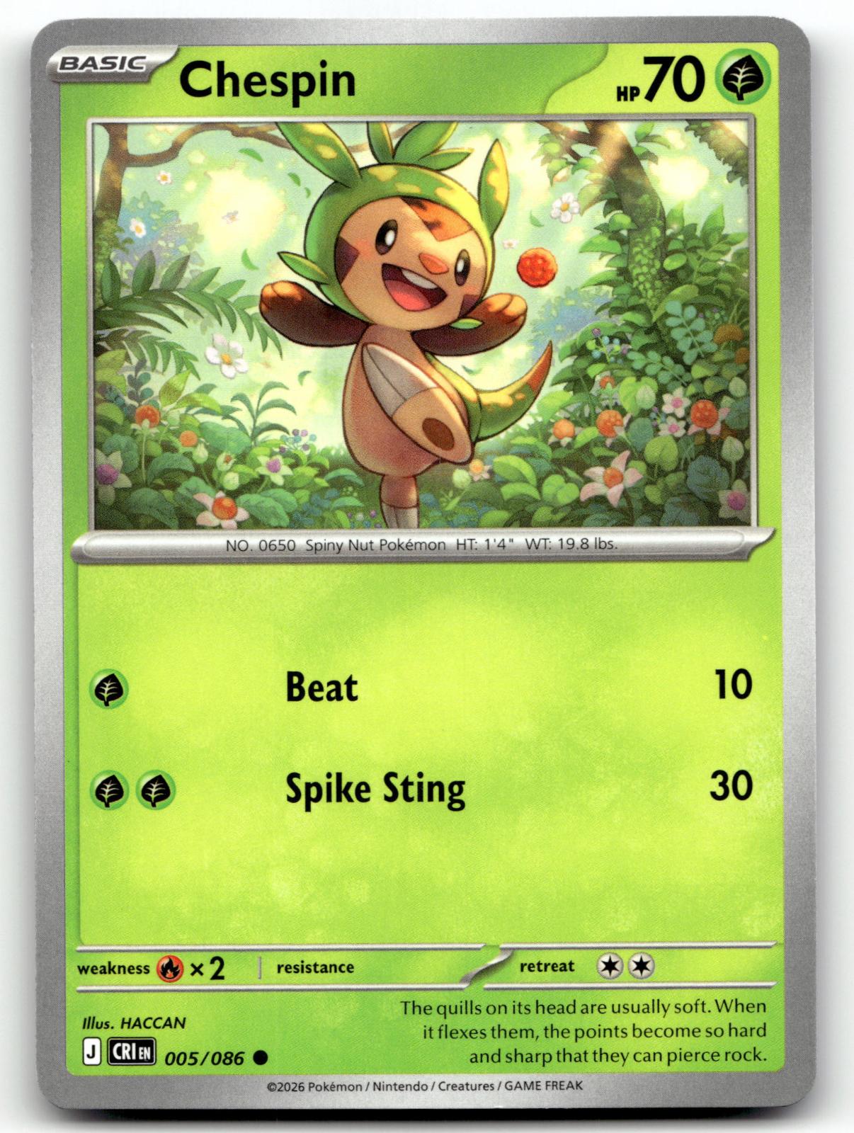 Chespin 005/086 Common Chaos Rising Pokemon Near Mint