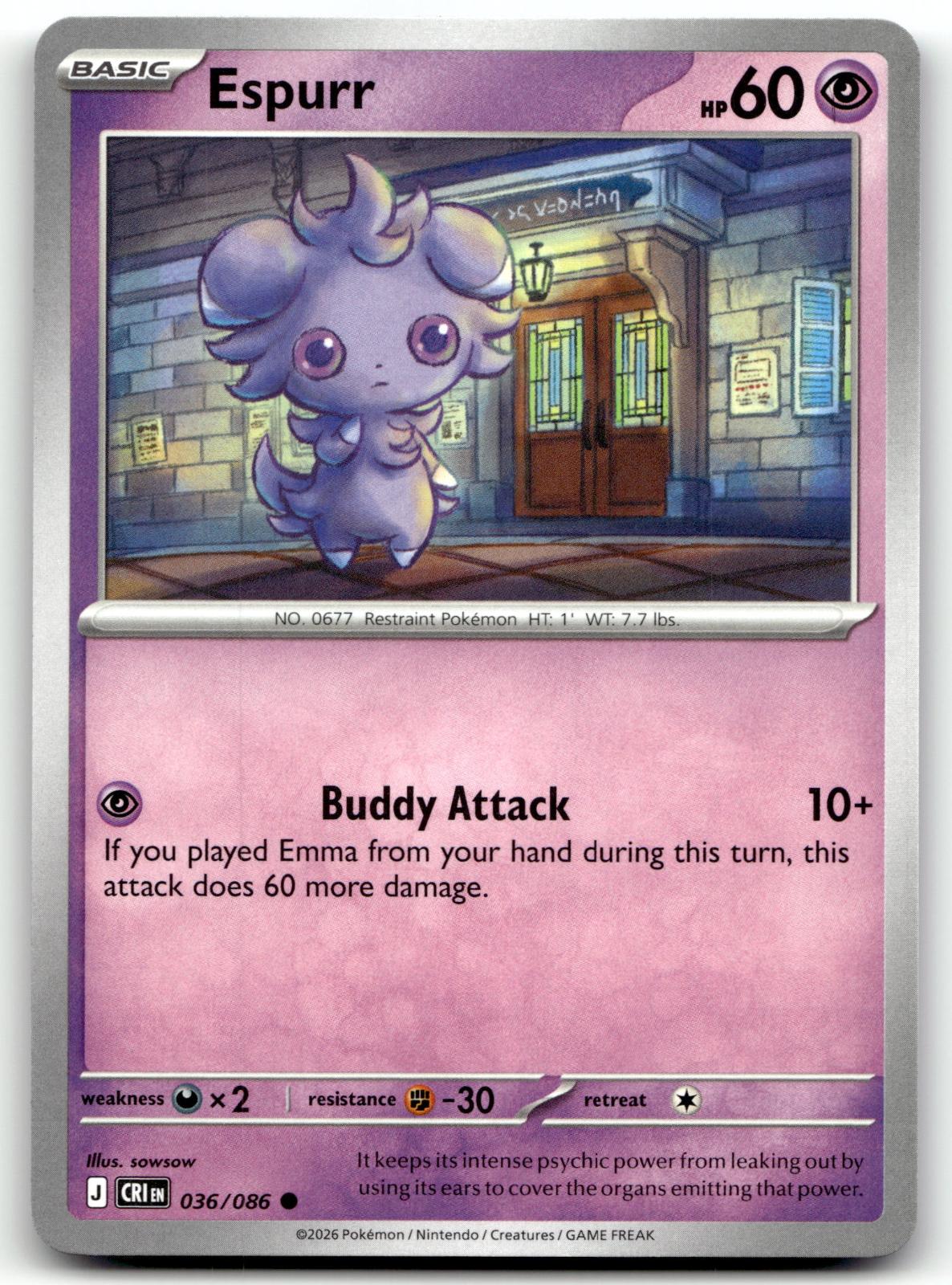 Espurr 036/086 Common Chaos Rising Pokemon Near Mint